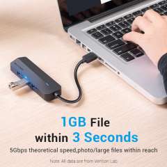 Buy Vention 3 Port USB 3.0 Hub with Gigabit Ethernet Adapter in Kenya
