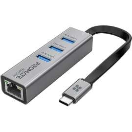 Buy Promate USB-C Hub with 3 USB 3.0 Ports & 1000Mbps LAN Port in [storefront]