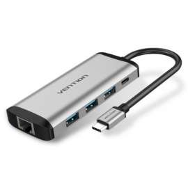 Buy Vention USB Type C to 3 Ports USB 3.0 Hub with Gigabit Ethernet Adapter in [storefront]