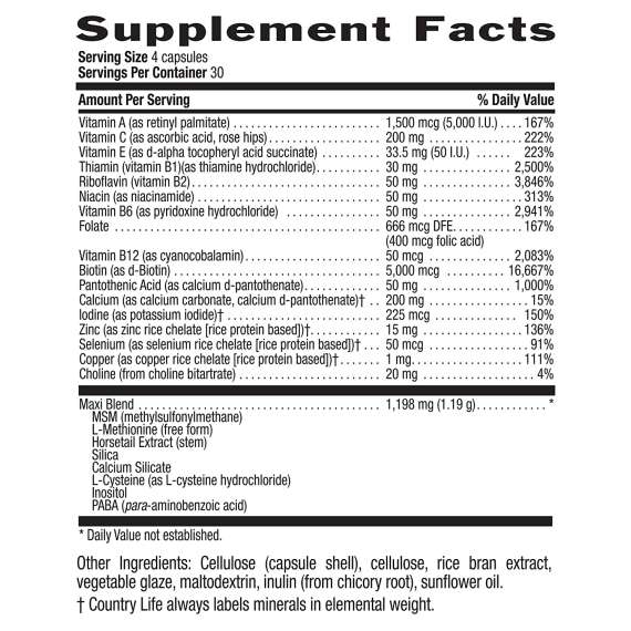 Buy Country Life Maxi Hair Plus Biotin 120 Capsules Supplement in [storefront]