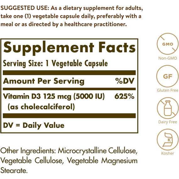 Buy Solgar 125mcg(5000IU) VitaminD3 100 Softgels in [storefront]