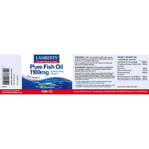 Buy Lamberts 1100mg Pure Fish Oil 60 Capsules Supplement in [storefront]