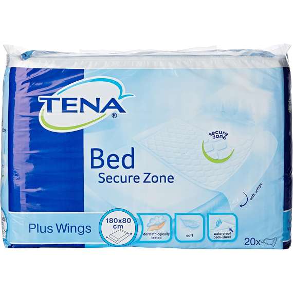 Buy Tena Bed Secure Zone Plus Wings 180cm by 80cm 20Pack Bed Liner Underpads in [storefront]