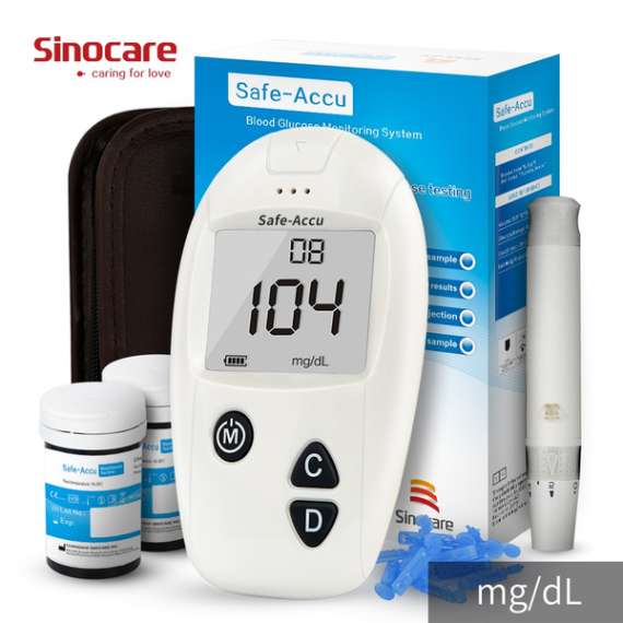 Buy Sinocare Safe-Accu Blood Glucometer with 50 Test Strips and 100 Lancets in [storefront]