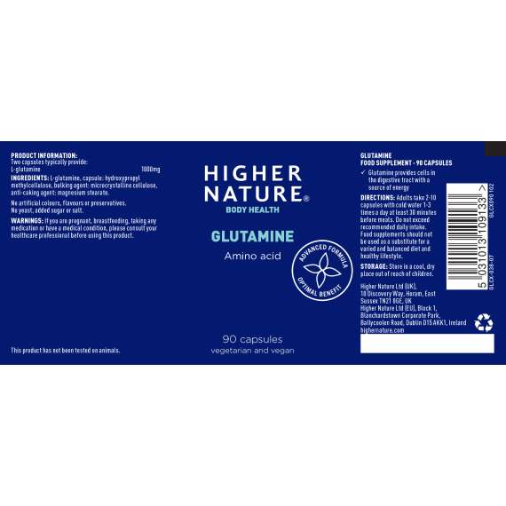 Buy Higher Nature 500mg Glutamine Amino 90 Capsules Supplement in [storefront]