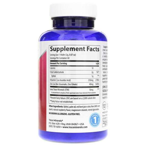 Buy Trace Minerals Zinc and Vitamin C 60 Chewable Raspberry Wafers in [storefront]