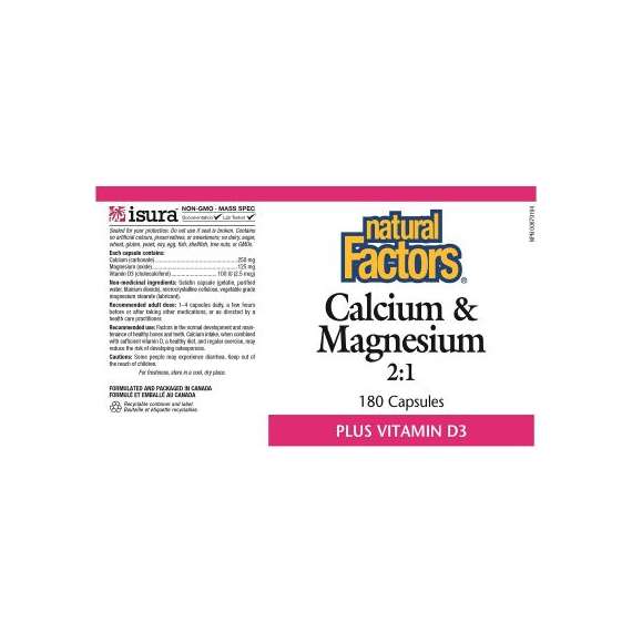 Buy Natural Factors Calcium and Magnesium 2:1 with Vitamin D3 180 Capsules in [storefront]