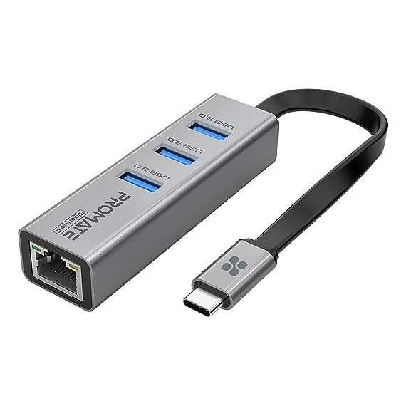 Buy Promate USB-C Hub with 3 USB 3.0 Ports & 1000Mbps LAN Port in [storefront]
