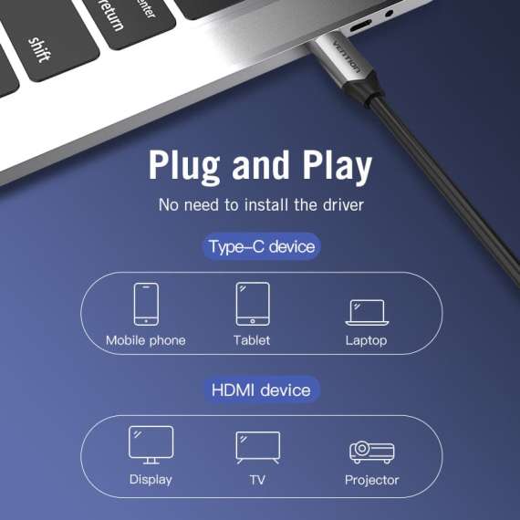 Buy Vention Black Metal 2 Metre USB-C to HDMI Cable in [storefront]