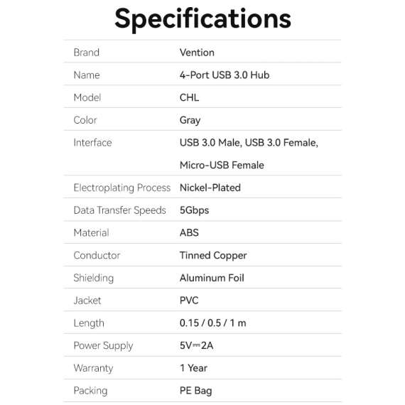 Buy Vention 4 Port USB 3.0 Hub in [storefront]