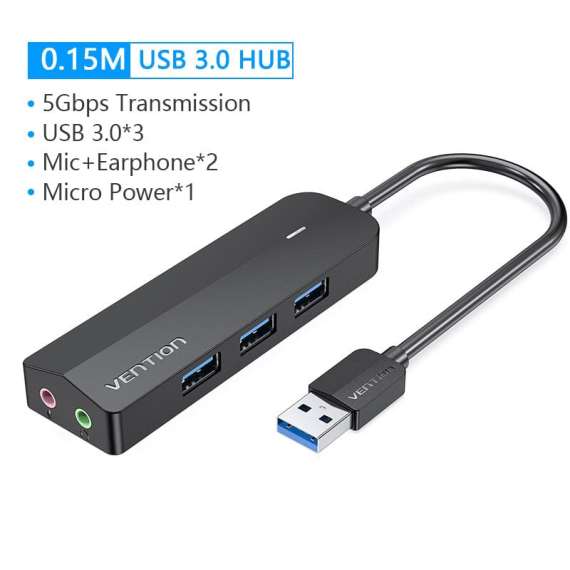Buy Vention 3 Port USB 3.0 Hub with Sound Card Adapter in [storefront]