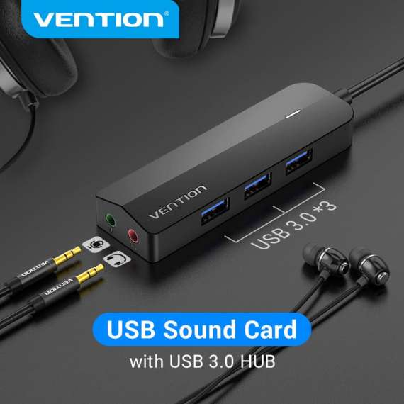 Buy Vention 3 Port USB 3.0 Hub with Sound Card Adapter in [storefront]