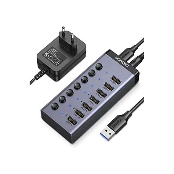 Buy UGREEN 7 Port Powered USB A 3.0 Hub UK Power adapter in [storefront]