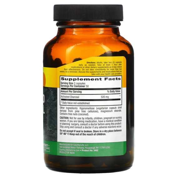 Buy Country Life 260mg Activated Charcoal 100 Capsules Supplement in [storefront]