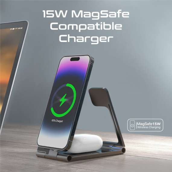 Buy Promate AuraFold-Trio foldable 15W MagSafe compatible Wireless Charger in [storefront]
