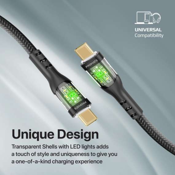 Buy Promate TransLine-CC Ultra-Fast USB-C with Transparent Shells Cable in [storefront]