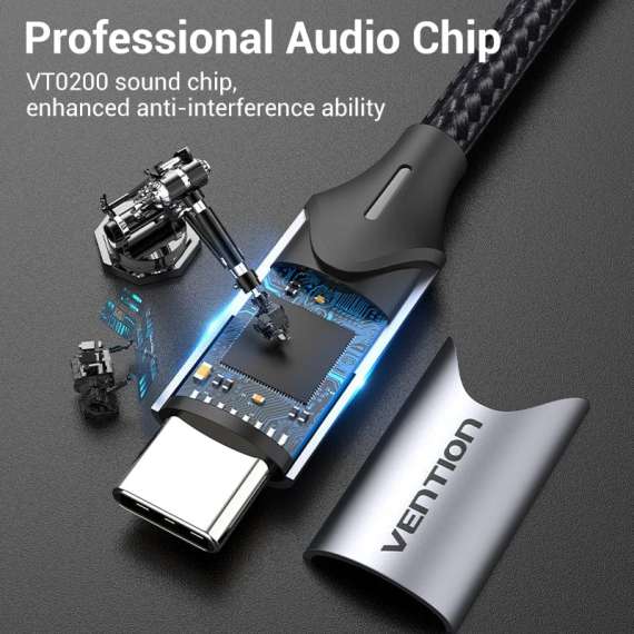 Buy Vention USB C Male to TRS Audio and  Mic Jack  0.3M Gray Aluminum Alloy Type in [storefront]