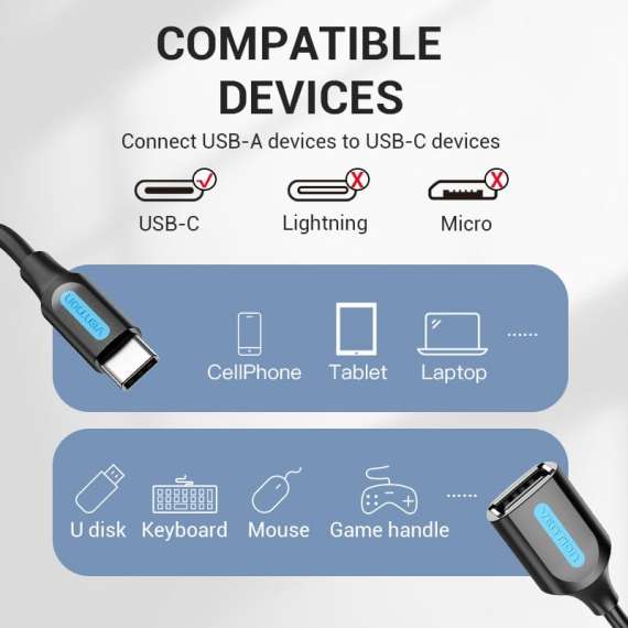 Buy Vention USB 2.0 C Male to A Female OTG cable in [storefront]