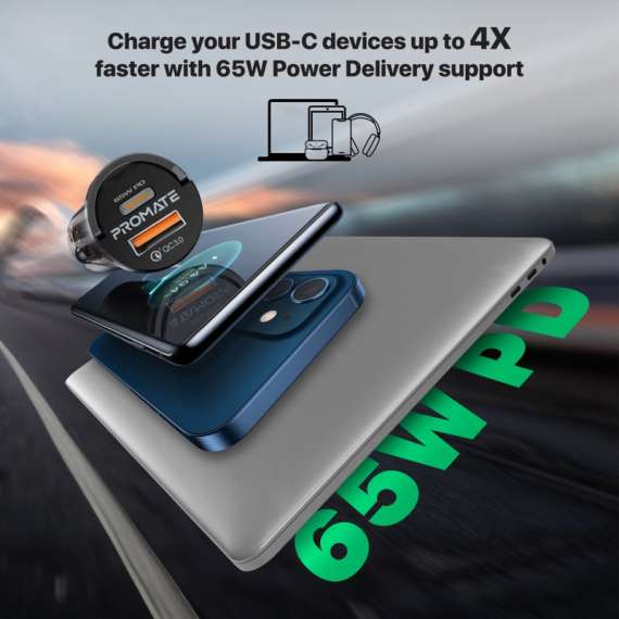 Buy Promate Transparent Quick Charging Dual Port Mini Car charger in [storefront]