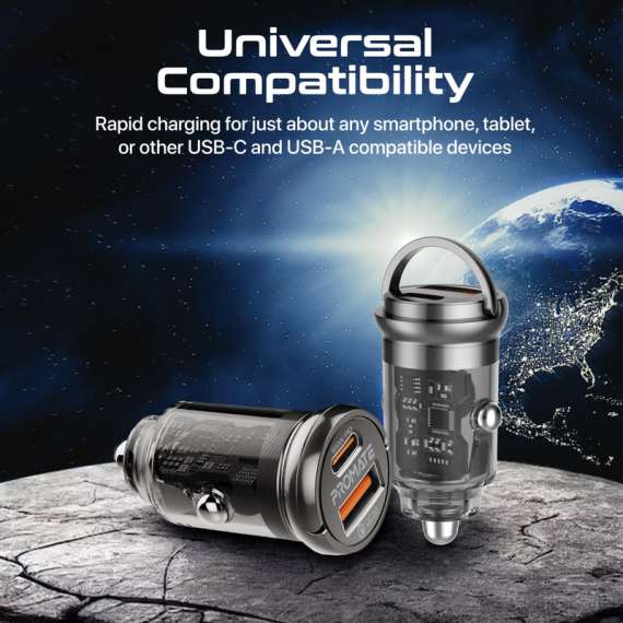 Buy Promate Transparent Quick Charging Dual Port Mini Car charger in [storefront]