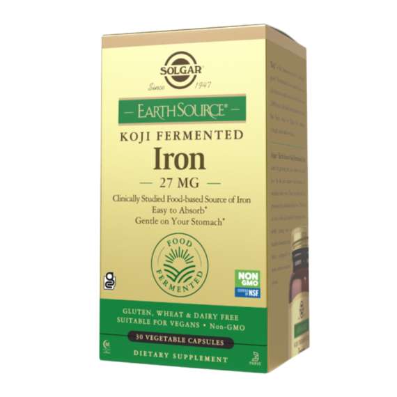 Buy Solgar Earth Source Koji Fermented Iron 27 mg Vegetable Capsules Supplement in [storefront]