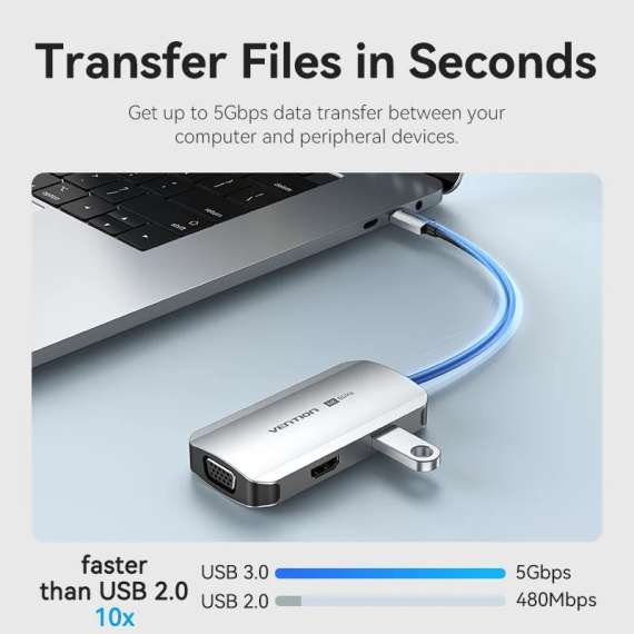 Buy Vention USB-C to HDMI/VGA/USB 3.0/PD  0.15M Gray Docking Station in [storefront]