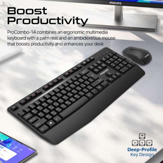 Buy Promate Ergonomic Wireless Multimedia Keyboard and Mouse Combo in [storefront]