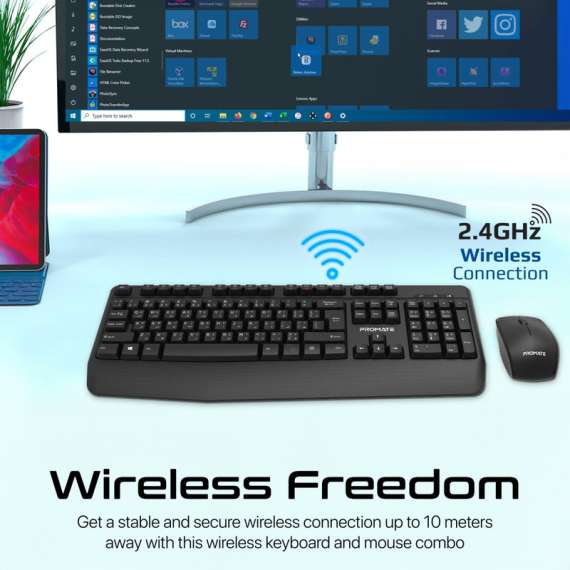 Buy Promate Ergonomic Wireless Multimedia Keyboard and Mouse Combo in [storefront]