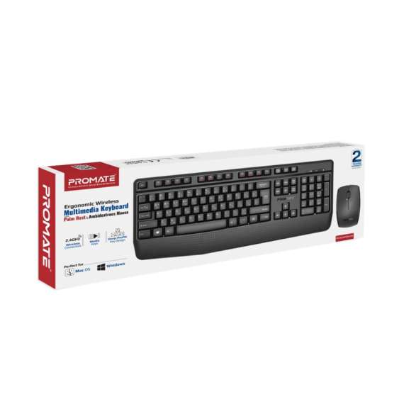 Buy Promate Ergonomic Wireless Multimedia Keyboard and Mouse Combo in [storefront]