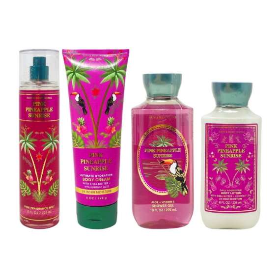 Buy Bath and Body Works Pink Pineapple Sunrise Four Bundle Set in [storefront]