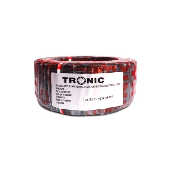 Buy Tronic TK FLEX-01-0025-BK 90m PVC Insulated 2.5mm² Single Core Flexible Black Cable in [storefront]