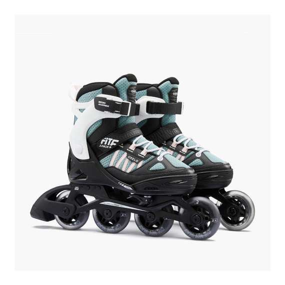 Buy Oxelo Fit5 Kids Inline Fitness Skates, Product Colour: Green & Pink, Shoe Size: UK 2.5-5 / EU 35-38 in [storefront]