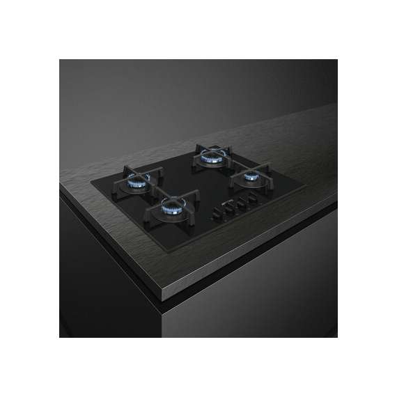 Buy SMEG PV264B 4 Gas Black Glass Cast Iron 60CM Built In HOB in [storefront]
