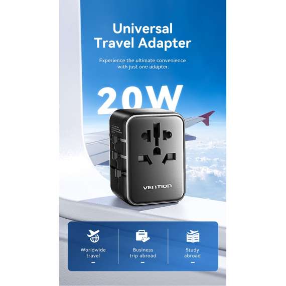 Buy Vention 3-Port USB (C+A+A) Universal Travel Adapter in [storefront]