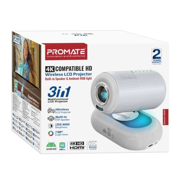 Buy Promate Multi-function wireless 4K UHD Projector in [storefront]