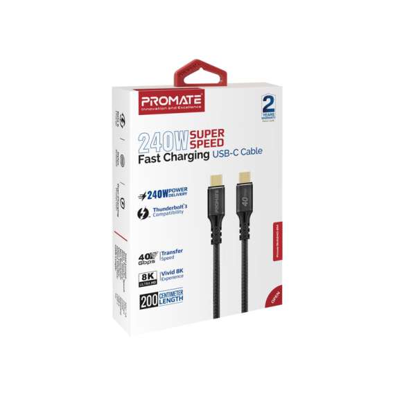Buy Promate 240W POWERBOLT240-2M Power Delivery USB-C to USB-C Cable in [storefront]