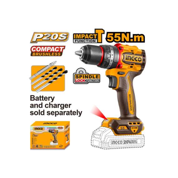 Buy Ingco CIDLI205581 55NM Compact Brushless Drill in [storefront]
