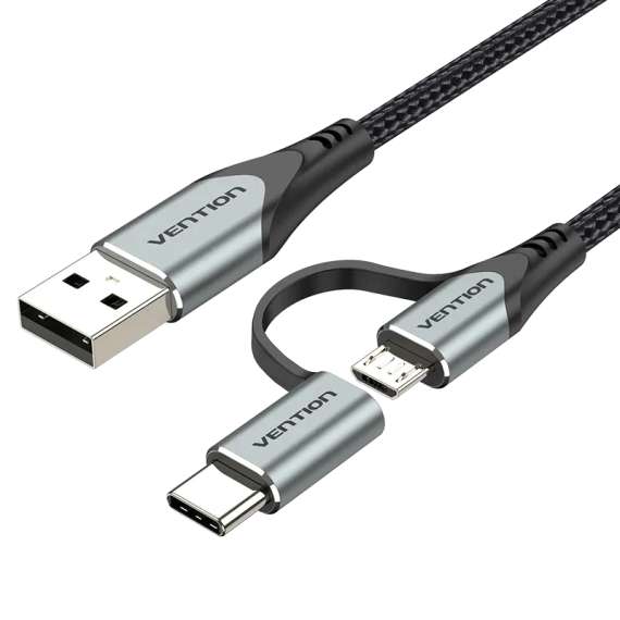 Buy Vention USB 2.0 A Male to 2 in 1 Micro B and USB C Male 3A Cable in [storefront]