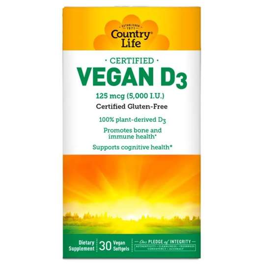 Buy Country Life 125mcg Vegan D3 30 Softgel Supplements in [storefront]