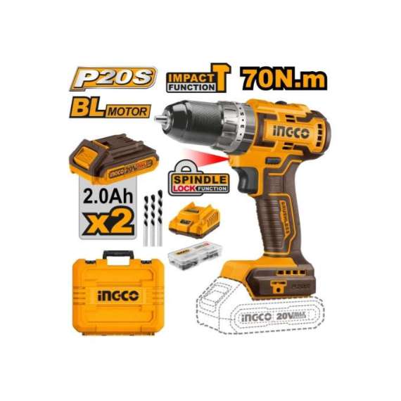 Buy Ingco CIDLI20605 20V 70Nm LI-ION Cordless Brushless Impact Drill in [storefront]