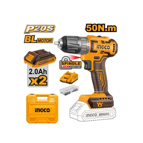 Buy Ingco CDLI20508 20V LI-ION 50Nm Cordless Brushless Drill in [storefront]