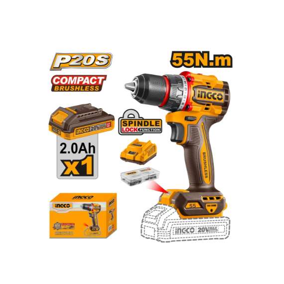 Buy Ingco CDLI205582 55NM Compact Brushless Cordless DRILL in [storefront]