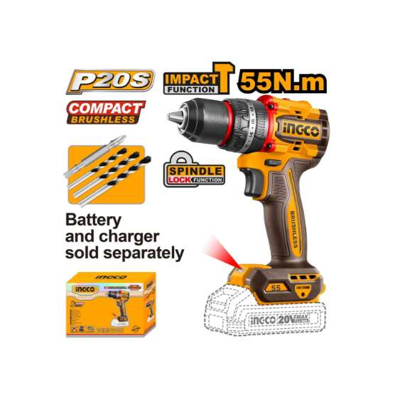 Buy Ingco CIDLI205581 55NM Compact Brushless Drill in [storefront]