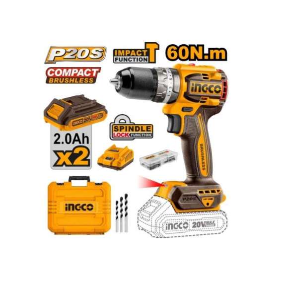 Buy Ingco CIDLI20602 20V 60Nm LI-ION Cordless Brushless Impact Drill in [storefront]