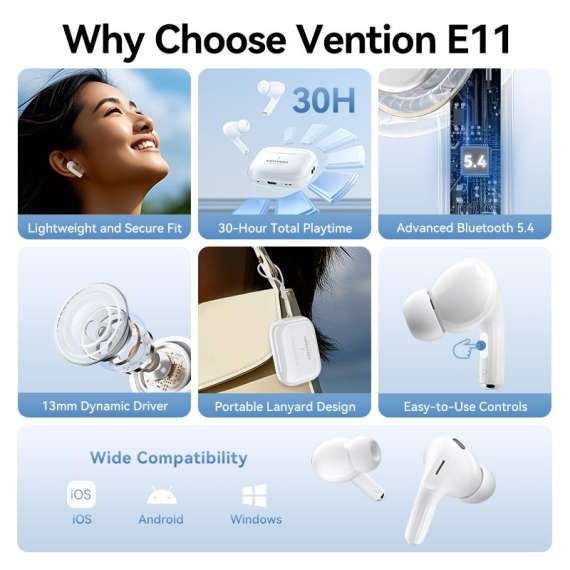 Buy Vention True Wireless ECHO LITE E11 White  Bluetooth Earbuds in Kenya