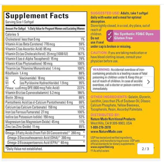 Buy Nature Made Prenatal Folic Acid + DHA 60 Softgels Supplement in Kenya