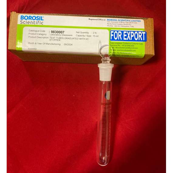 Buy Borosil 15ml Graduated Test Tube with 14/23 Interchangeable Stopper in Kenya