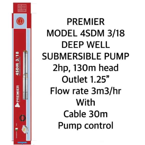 Buy Premier 4SDM 3/18 2HP 130M 1.2" electric Deep Well submersible water pump in Kenya