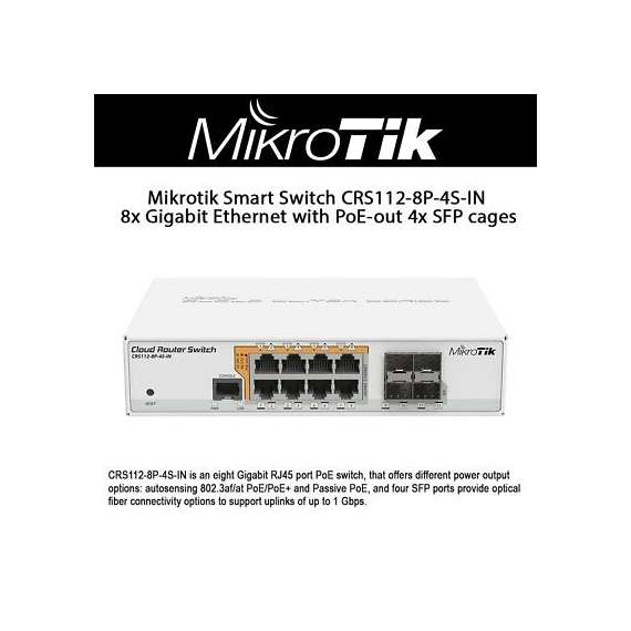 Buy MikroTik (CRS112-8P-4S-IN) 8x Gigabit Ethernet with PoE-out Smart Switch in [storefront]
