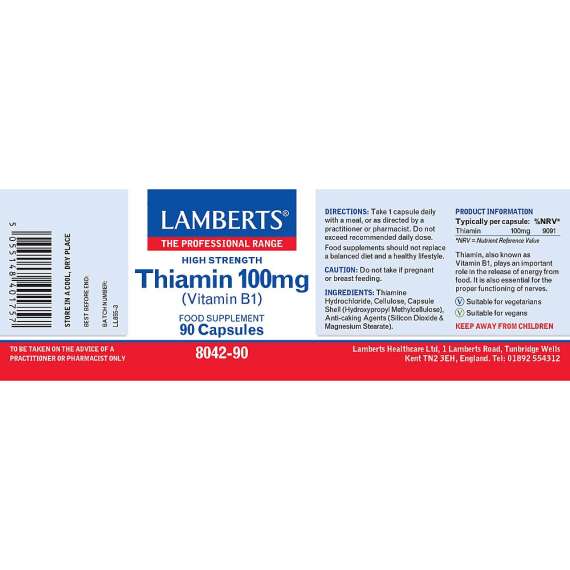 Buy Lamberts 100mg Thiamin 90 Capsules Supplement in [storefront]